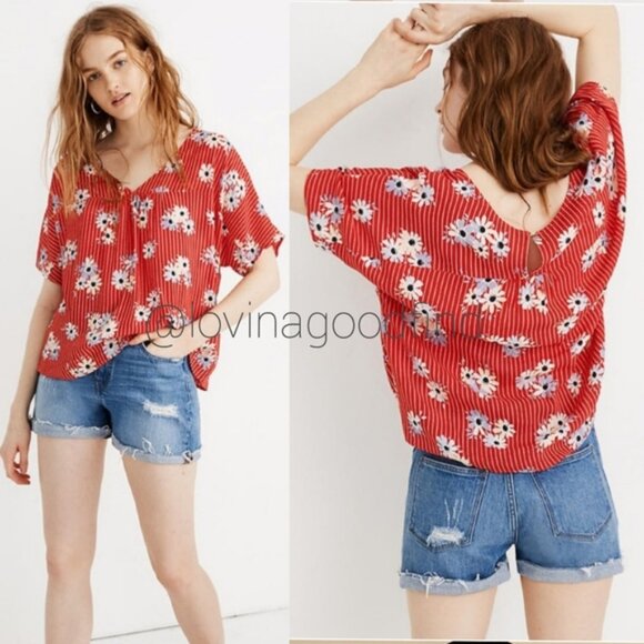 MADEWELL Rhyme Short Sleeve Floral Retro Blouse in Daisy Society EUC sz S - Picture 11 of 11